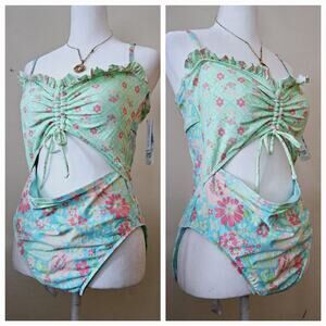 Size XL 15/17 Celebrity Pink Swim Multi-Colored Mismatched Floral One Piece